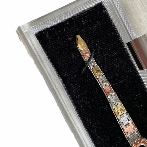 Tricolor and Diamond Accent Bracelet Stamped Italy Beautiful Statement Bracelet - Picture 11 of 16